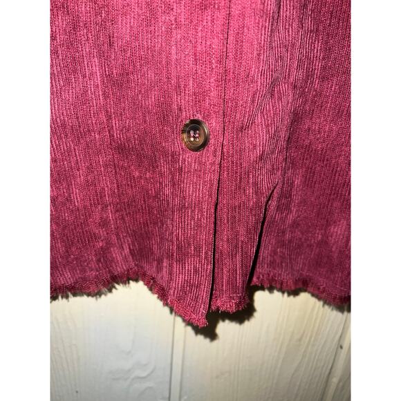 Rue 21 X-Large Fray Raw Corduroy Crop Jacket Shacket Top Wine Oversized XL NEW - Picture 3 of 10